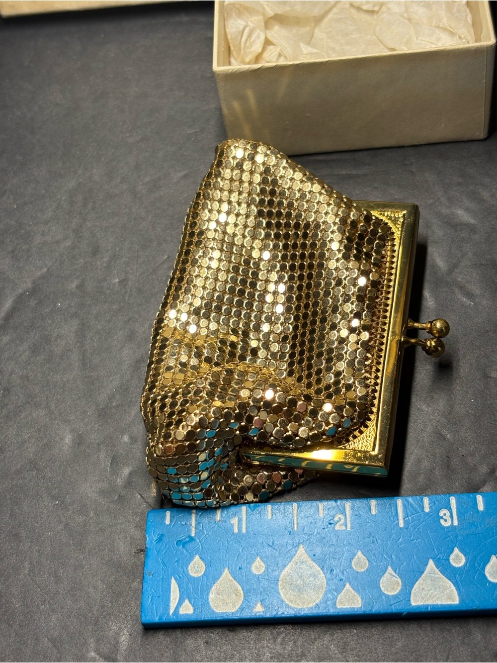 Whiting & Davis Gold Kiss Lock Mesh Evening Coin Clutch Vintage Coin Purse - Picture 11 of 14